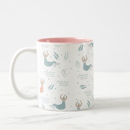 Cute Dancing Mermaid Illustration Sea Girl Two_Tone Coffee Mug