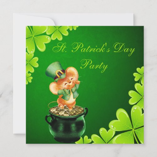 Cute Dancing Mouse St Patricks Day Party Invitation