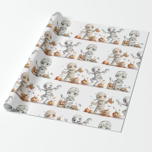 Cute Dancing Mummies Kids Halloween Party Wrapping Paper