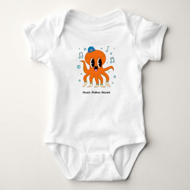 Cute Dancing Octopus with Hat Baby Bodysuit (Front)
