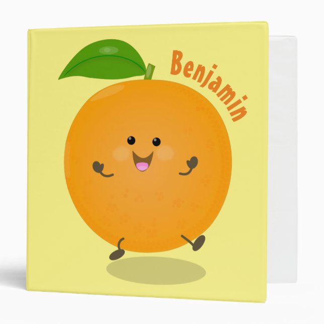 Cute dancing orange citrus fruit 3 ring binder (Front/Inside)
