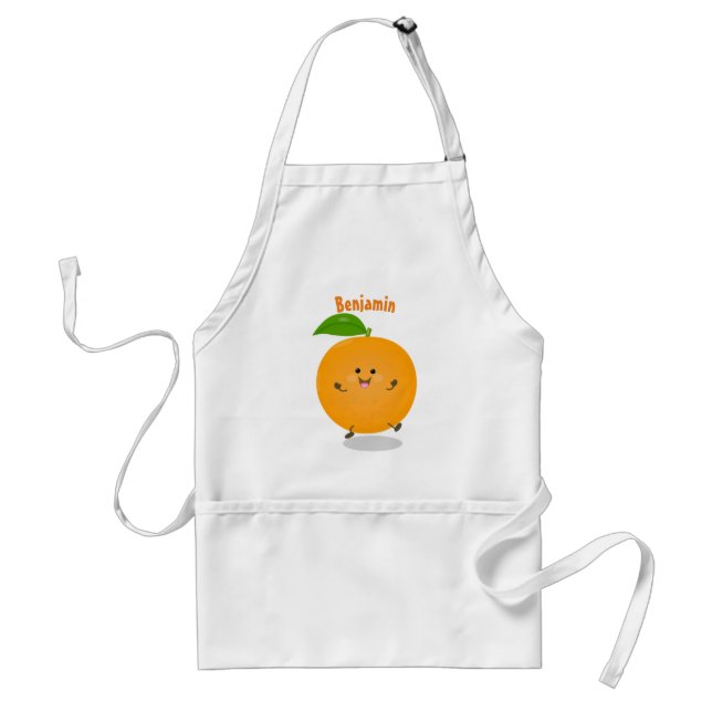 Cute dancing orange citrus fruit adult apron (Front)