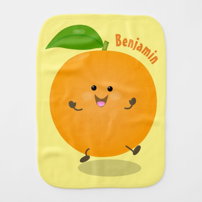 Cute dancing orange citrus fruit baby burp cloth (Front)