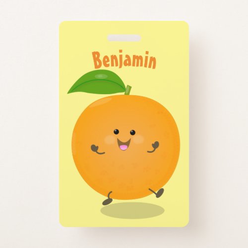 Cute dancing orange citrus fruit badge