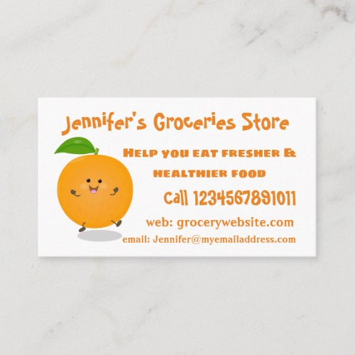 Cute dancing orange citrus fruit business card