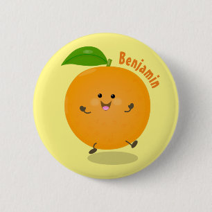 Cute dancing orange citrus fruit button