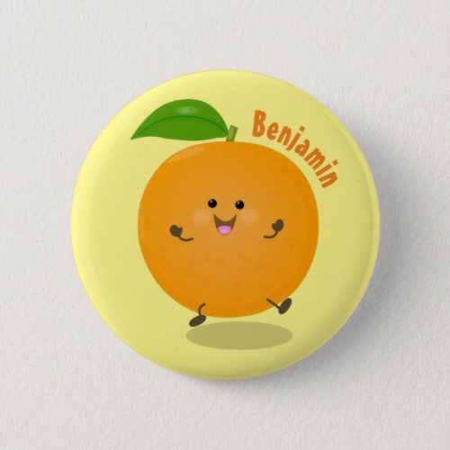 Cute dancing orange citrus fruit button