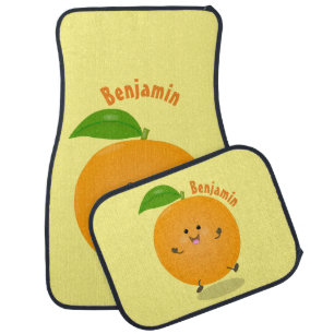 Cute dancing orange citrus fruit car floor mat