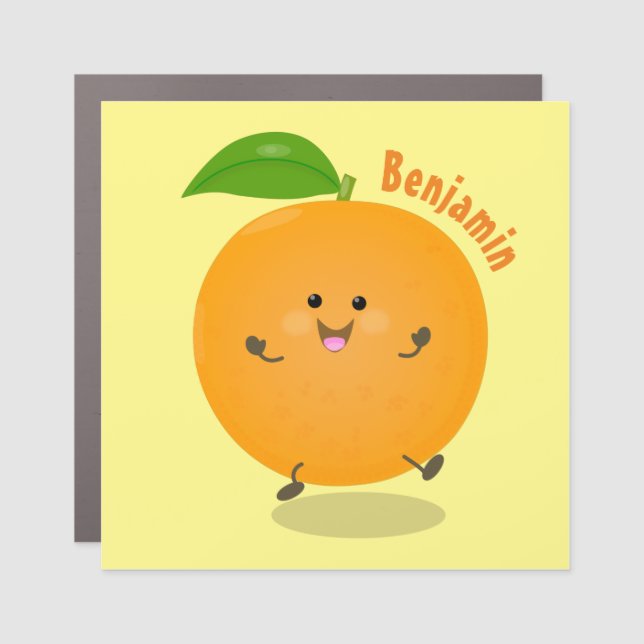 Cute dancing orange citrus fruit car magnet (Front)