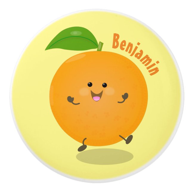 Cute dancing orange citrus fruit ceramic knob (Front)