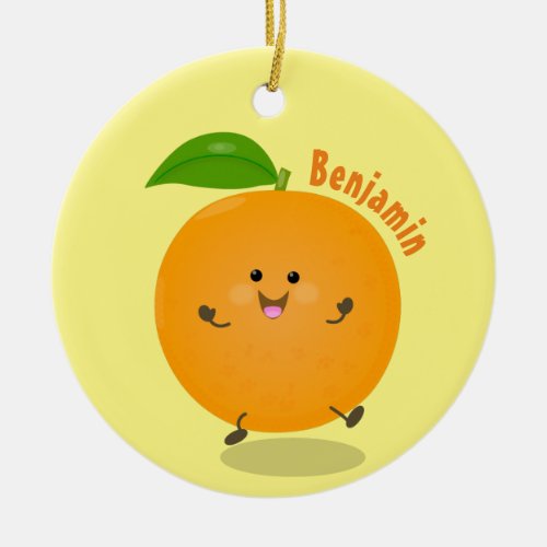 Cute dancing orange citrus fruit ceramic ornament