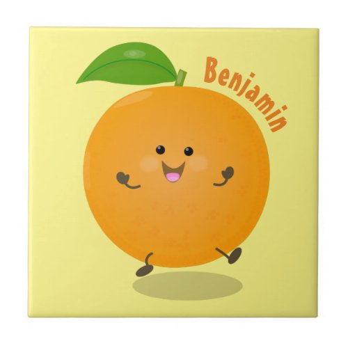 Cute dancing orange citrus fruit ceramic tile