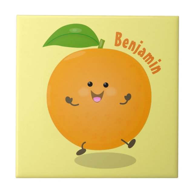 Cute dancing orange citrus fruit ceramic tile (Front)