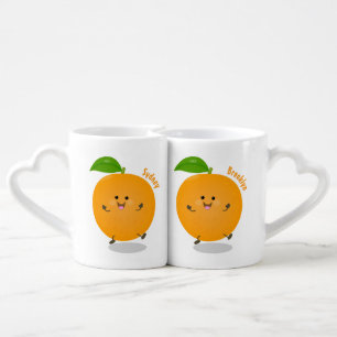 Cute dancing orange citrus fruit coffee mug set