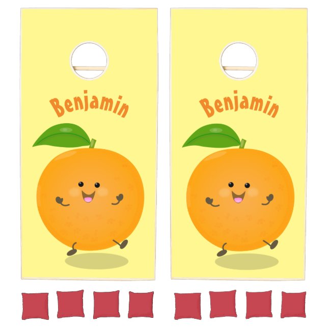 Cute dancing orange citrus fruit cornhole set (Set)