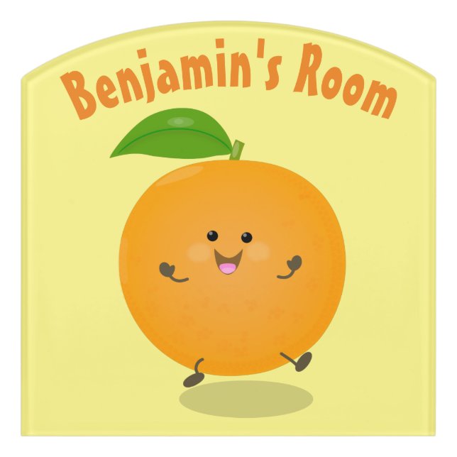 Cute dancing orange citrus fruit door sign (Contour Front)