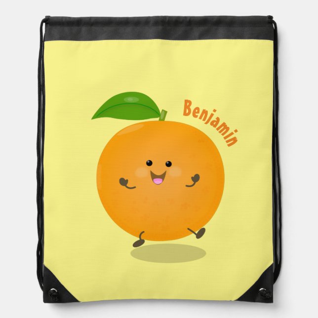 Cute dancing orange citrus fruit drawstring bag (Front)