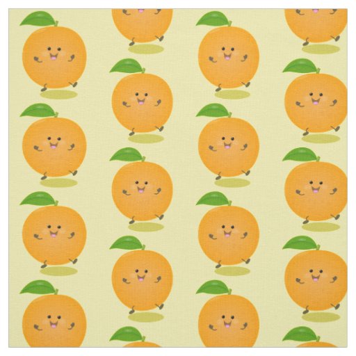 Cute dancing orange citrus fruit fabric