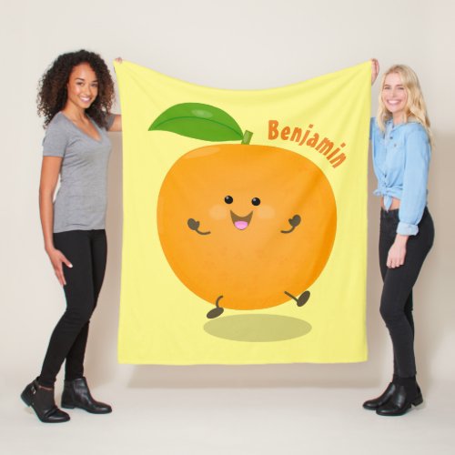 Cute dancing orange citrus fruit fleece blanket