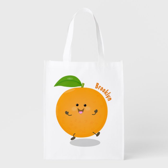 Cute dancing orange citrus fruit grocery bag (Front)