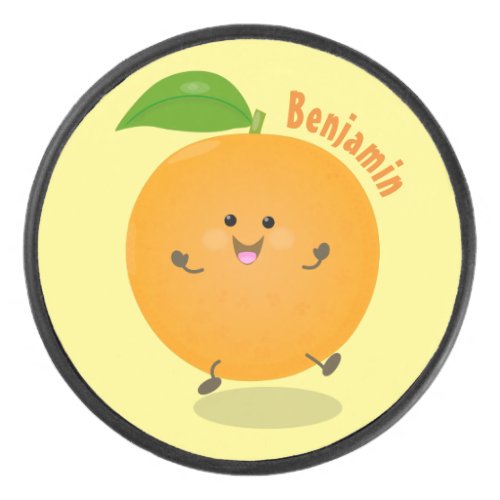 Cute dancing orange citrus fruit hockey puck