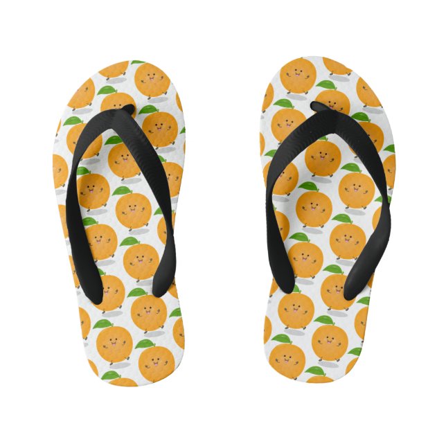 Cute dancing orange citrus fruit kid's flip flops (Footbed)