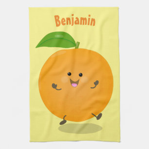Cute dancing orange citrus fruit kitchen towel