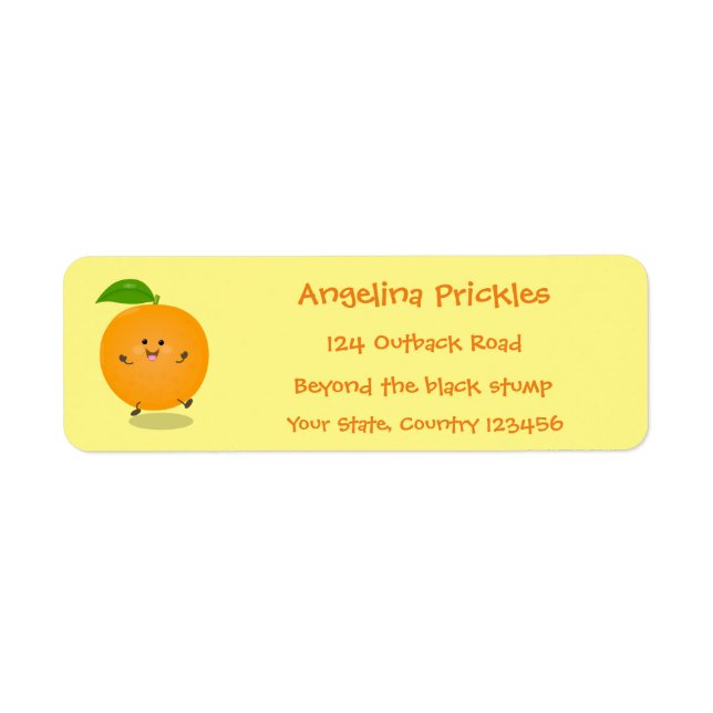 Cute dancing orange citrus fruit label (Front)