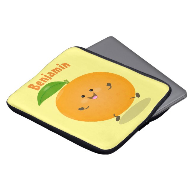 Cute dancing orange citrus fruit laptop sleeve (Front Top)