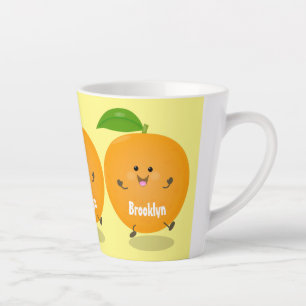 Cute dancing orange citrus fruit latte mug