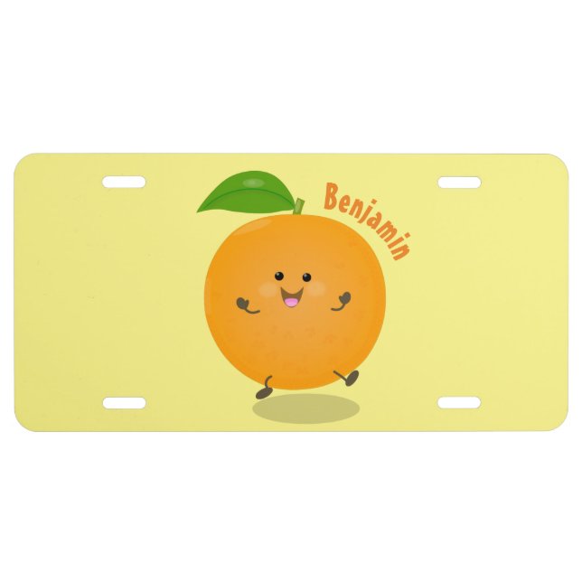 Cute dancing orange citrus fruit license plate (Front)
