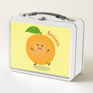 Cute dancing orange citrus fruit metal lunch box