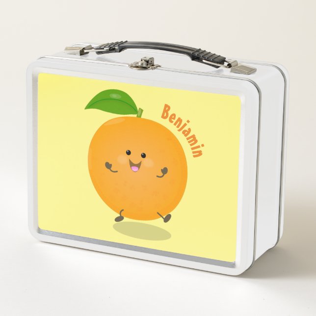 Cute dancing orange citrus fruit metal lunch box (Front)