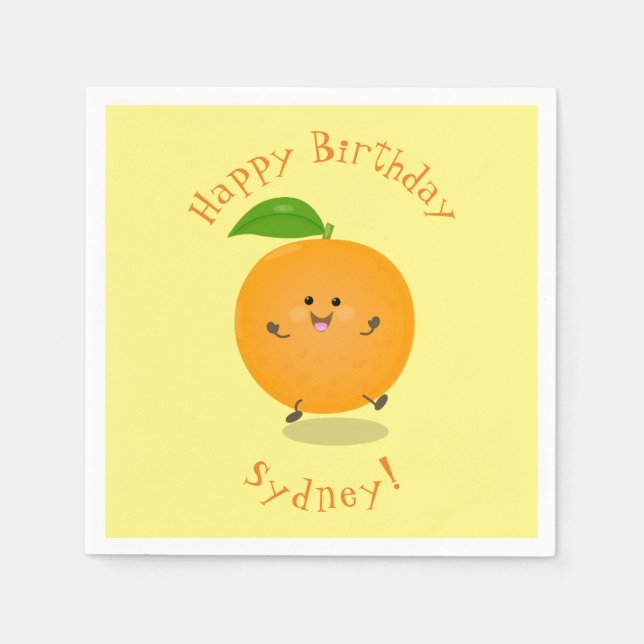 Cute dancing orange citrus fruit napkins (Front)