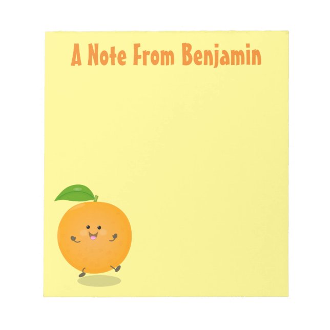 Cute dancing orange citrus fruit notepad (Front)