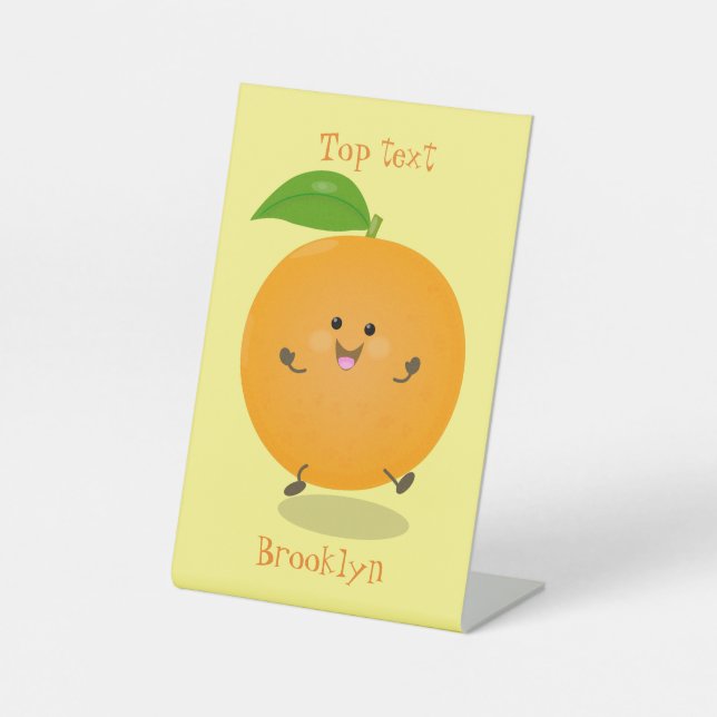 Cute dancing orange citrus fruit pedestal sign (Front)