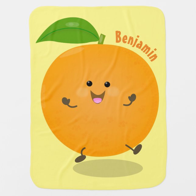 Cute dancing orange citrus fruit personalized baby blanket (Front)