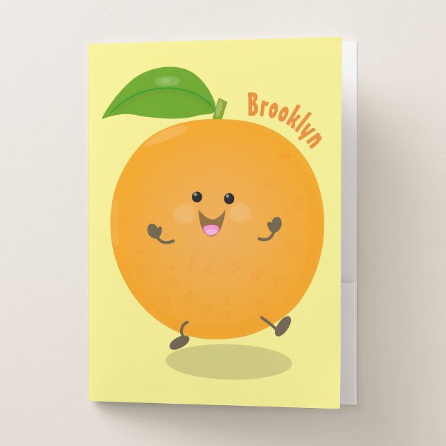 Cute dancing orange citrus fruit pocket folder (Front)