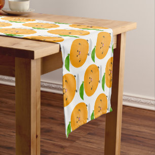 Cute dancing orange citrus fruit short table runner