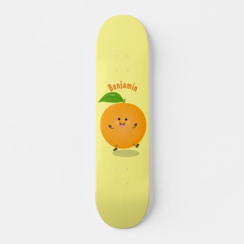 Cute dancing orange citrus fruit skateboard