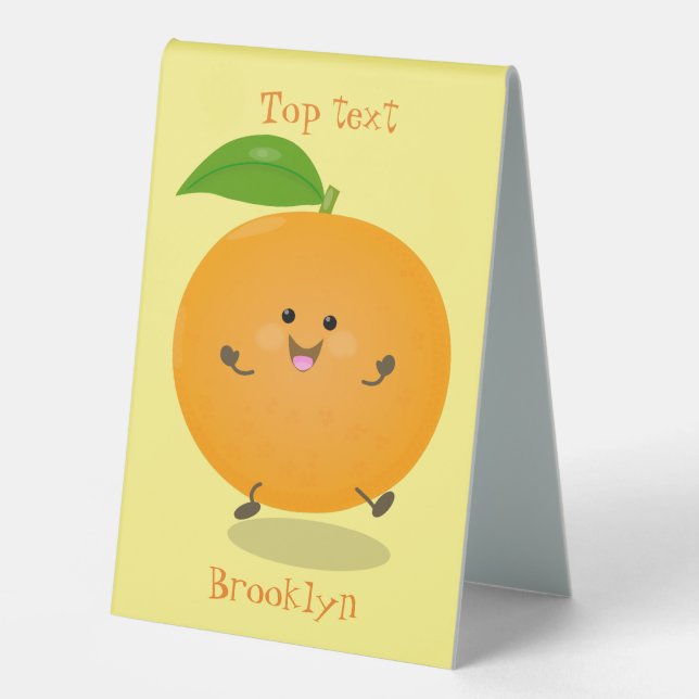 Cute dancing orange citrus fruit table tent (Front)