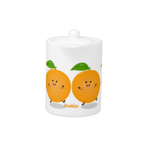 Cute dancing orange citrus fruit teapot