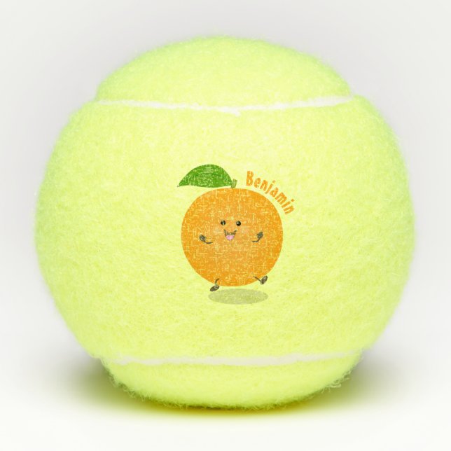 Cute dancing orange citrus fruit tennis balls (Front)