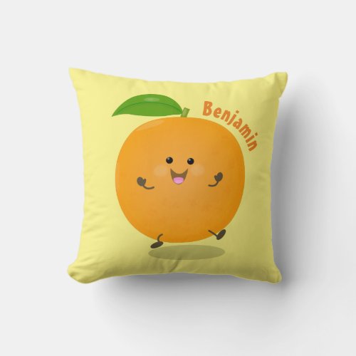Cute dancing orange citrus fruit throw pillow