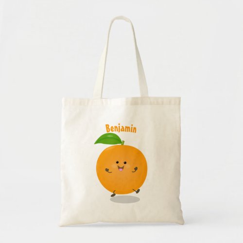 Cute dancing orange citrus fruit tote bag