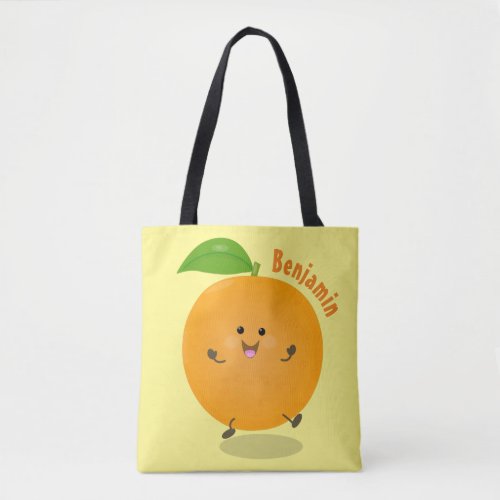 Cute dancing orange citrus fruit tote bag