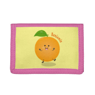 Cute dancing orange citrus fruit tri-fold wallet