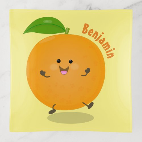 Cute dancing orange citrus fruit trinket tray