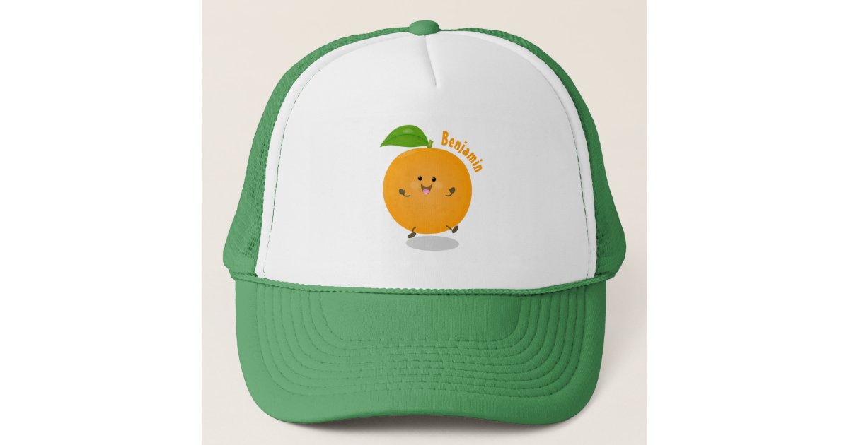 Cute dancing orange citrus fruit trucker hat