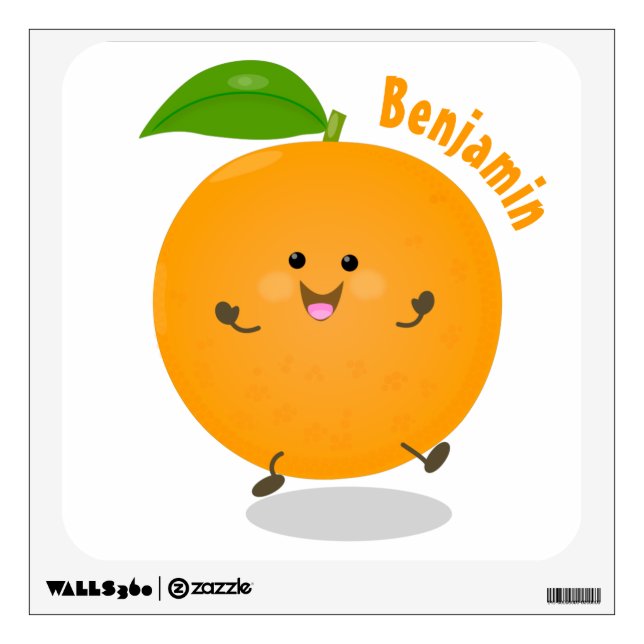 Cute dancing orange citrus fruit wall decal (Front)